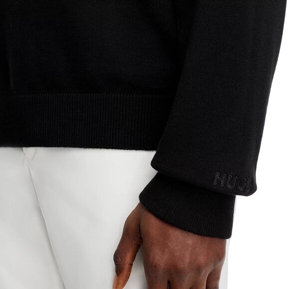 Hugo Boss Men's LS HUGO Swart Pullover Sweater Cotton Knit Logo Crewneck Black - Picture 4 of 6